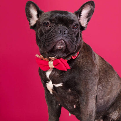 Christmas Dog Collar, Plaid Dog Collar and Cute Glitter Reindeer Antler with Bowtie, Soft & Comfy Xmas Dog Collars, for Large Dogs